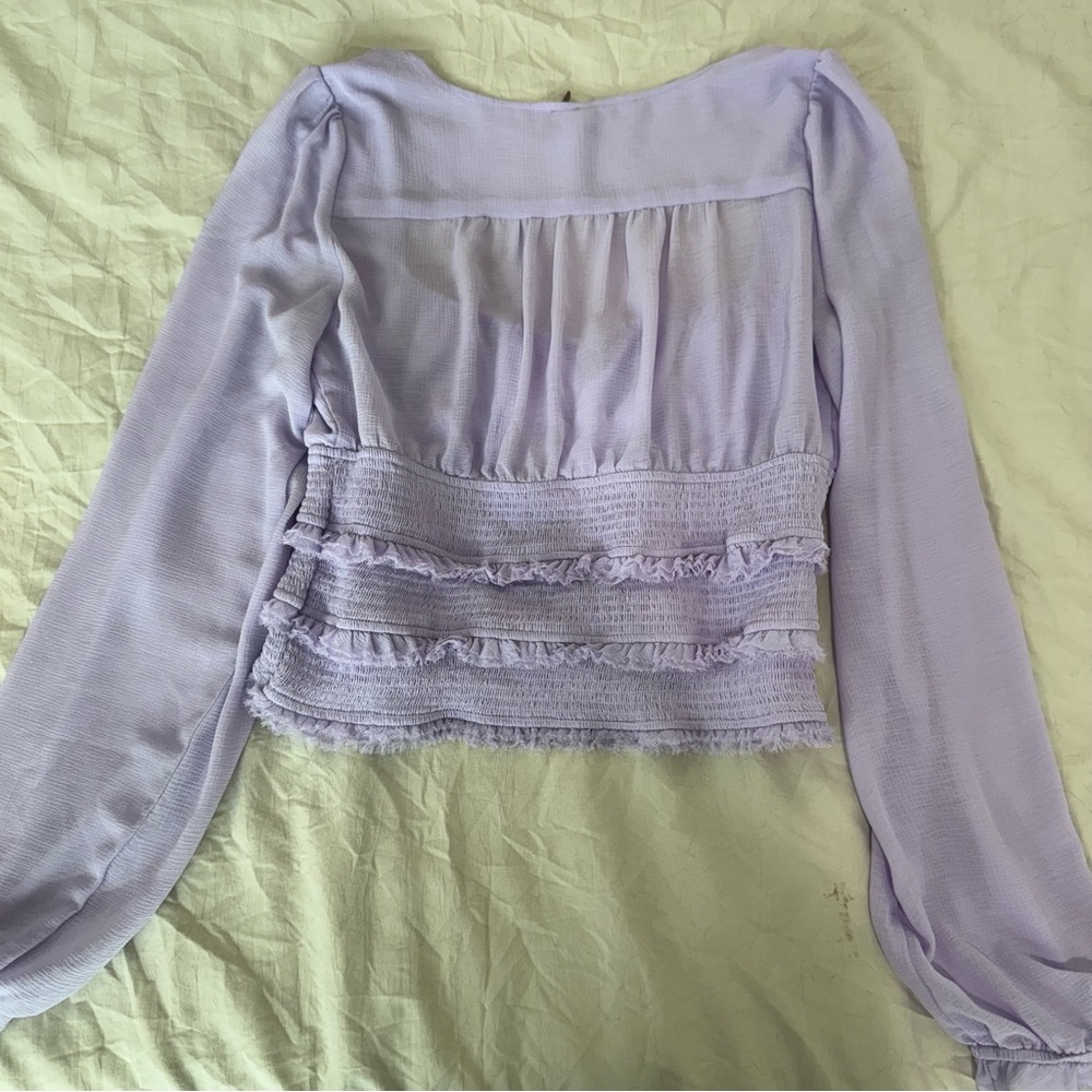 Free‎ People Lolita Top Lavender Purple Sheer Long Sleeve Ruffle Smocked Medium - Picture 8 of 11